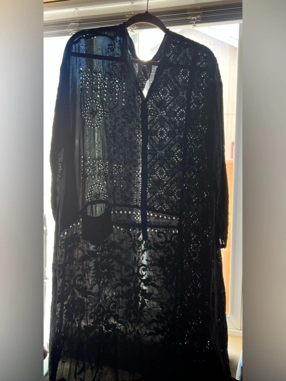 Johnny Was Black Embroidered Eyelet Semi-Sheer Maxi Duster Dress - Picture 1 of 9